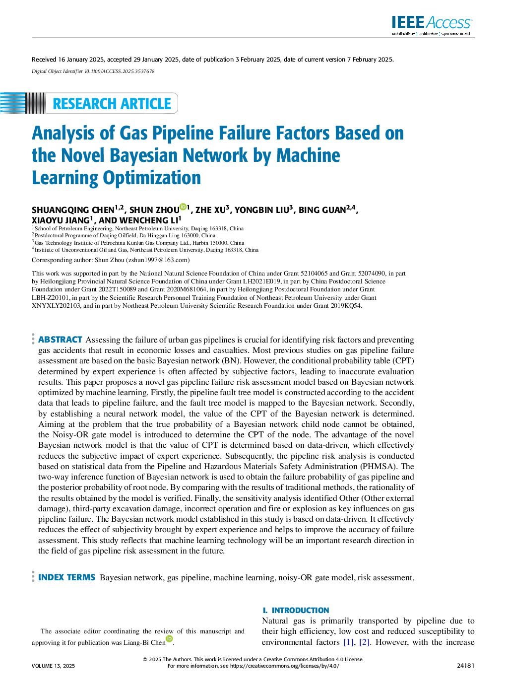 Analysis of Gas Pipeline Failure Factors Based on the Novel Bayesian Network by Machine Learning Optimization