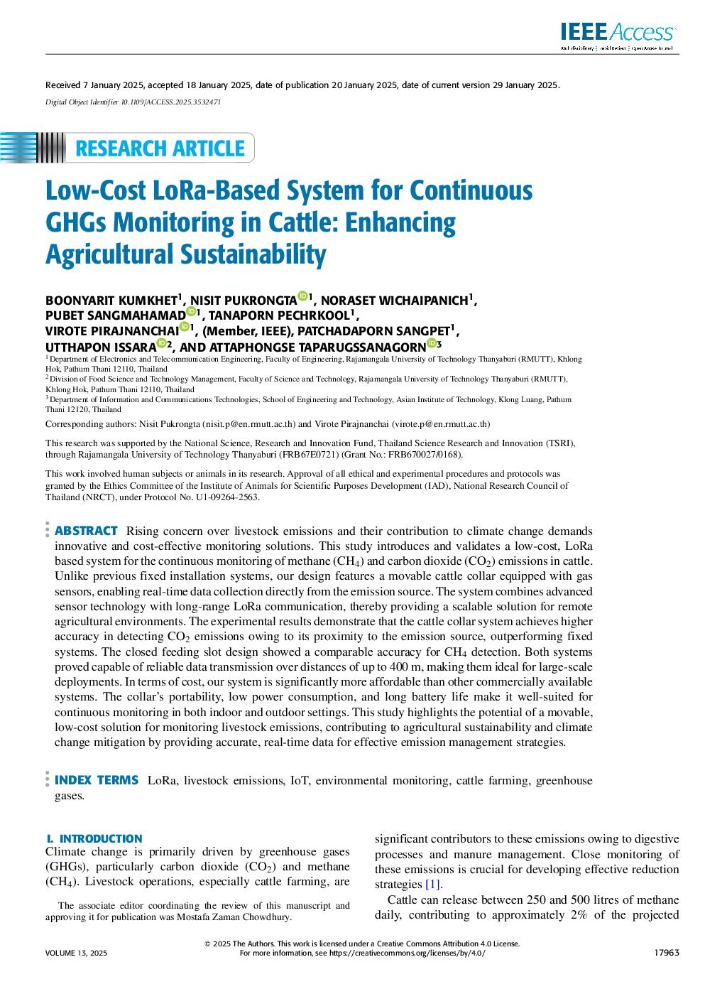 Low-Cost LoRa-Based System for Continuous GHGs Monitoring in Cattle: Enhancing Agricultural Sustainability