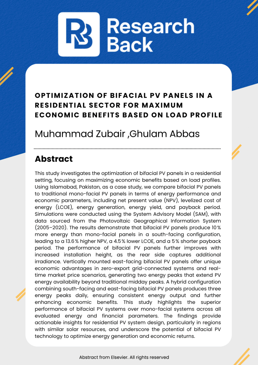 Optimization of bifacial PV panels in a residential sector for maximum economic benefits based on load profile
