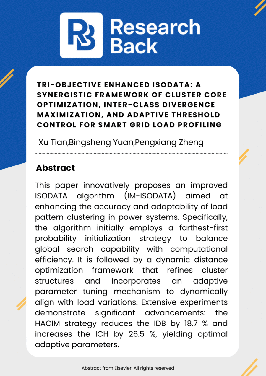 Tri-objective enhanced ISODATA: a synergistic framework of cluster core optimization, inter-class divergence maximization, and adaptive threshold control for smart grid load profiling