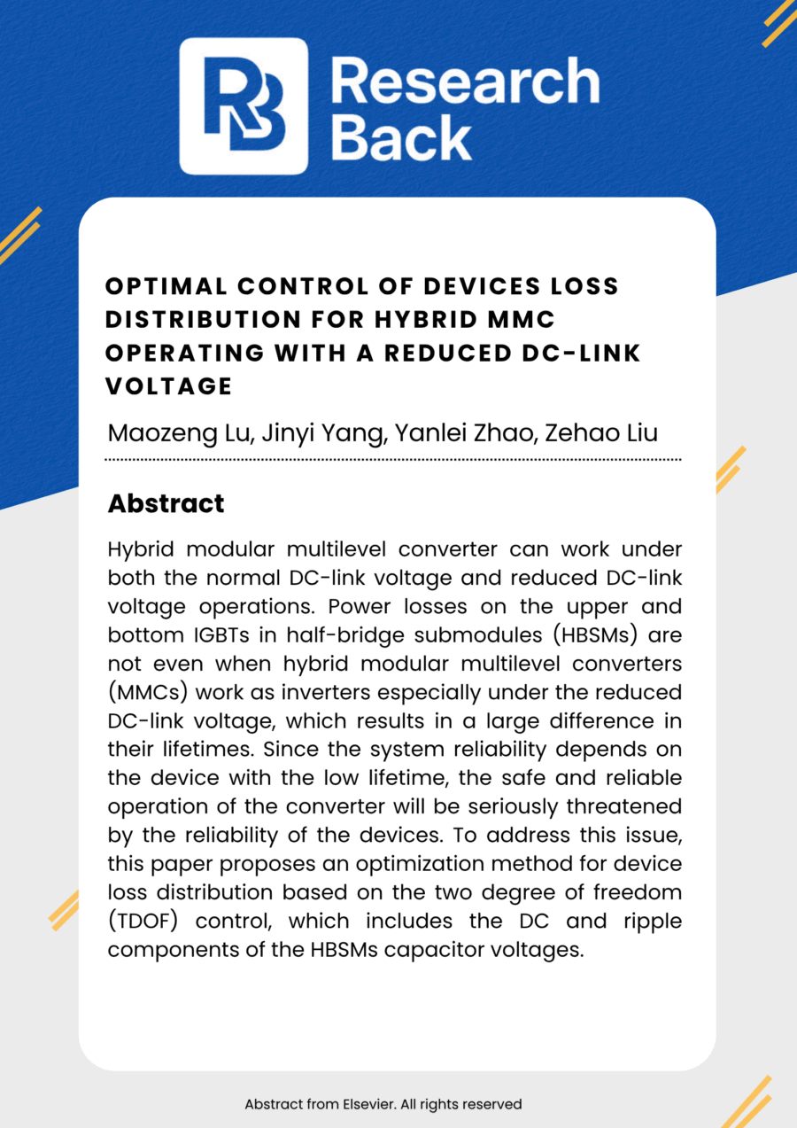 Optimal control of devices loss distribution for hybrid MMC operating with a reduced DC-link voltage